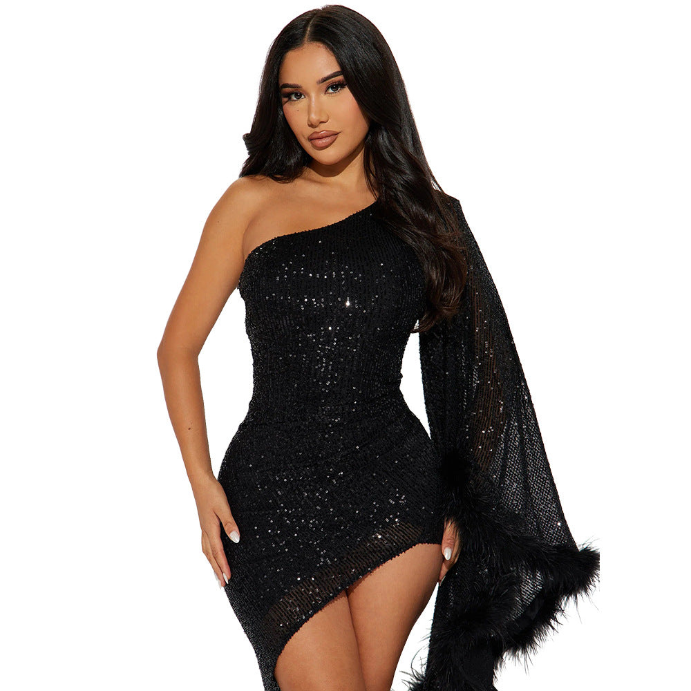 Glittery One-Shoulder Dress